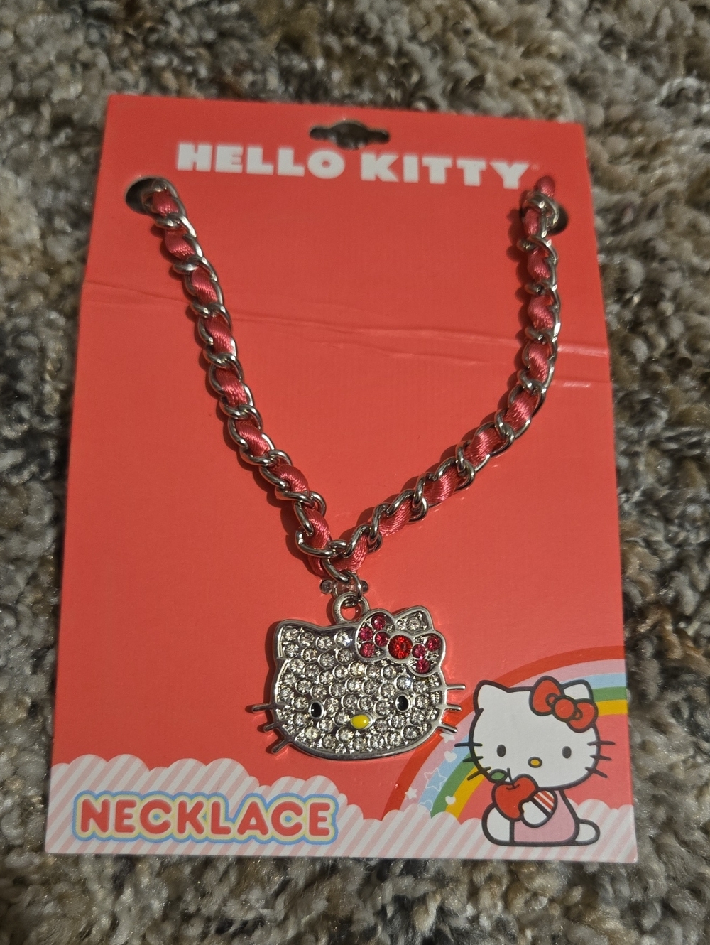 Hello Kitty Silver & Pink Rhinestone Pendant Necklace